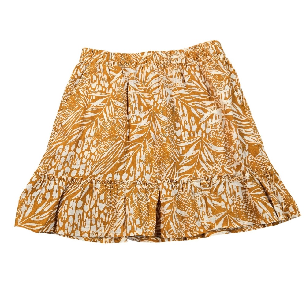 Christian Siriano New York Skirt Womens Medium Yellow Linen Floral Ruffle Mini